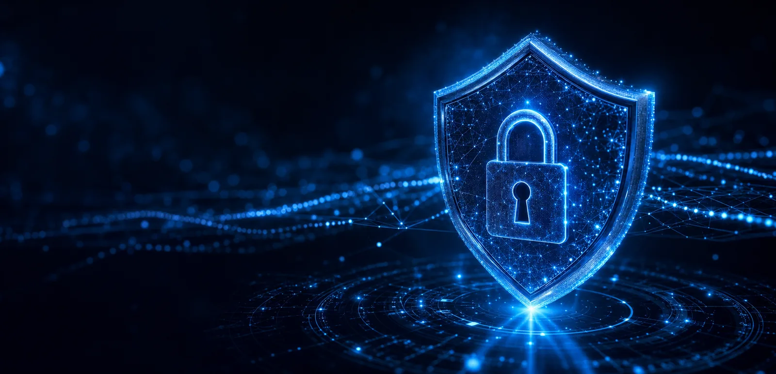 Digital shield representing layered cyber security protection for businesses
