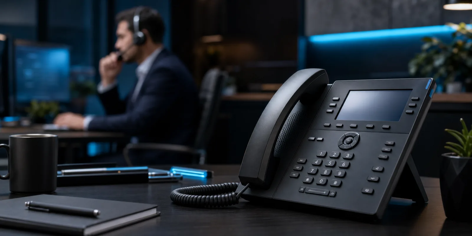 Abstract navy background representing cloud business phone systems
